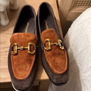 Jeffrey Campbell Suede Brown and Tan Loafers with Gold Accents